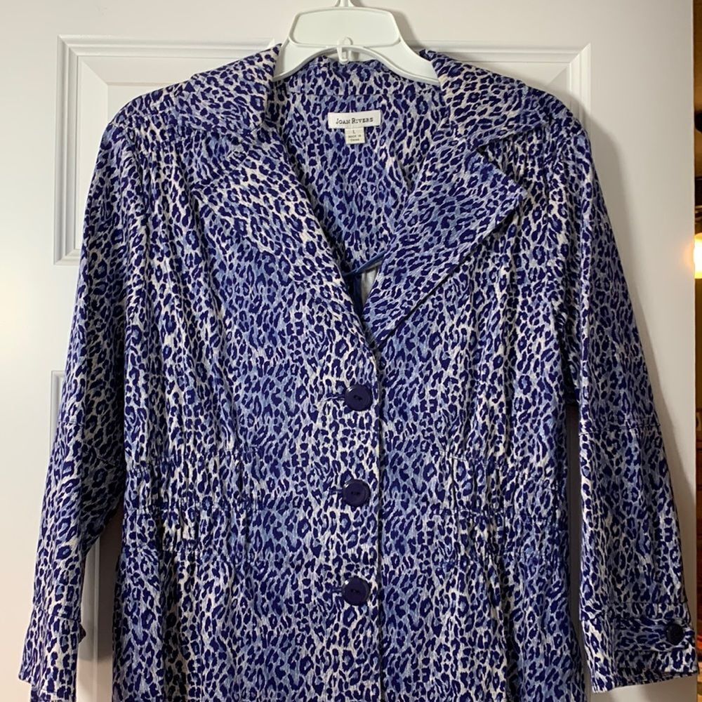 Joan Rivers size large jacket/fitted top blue & white animal print